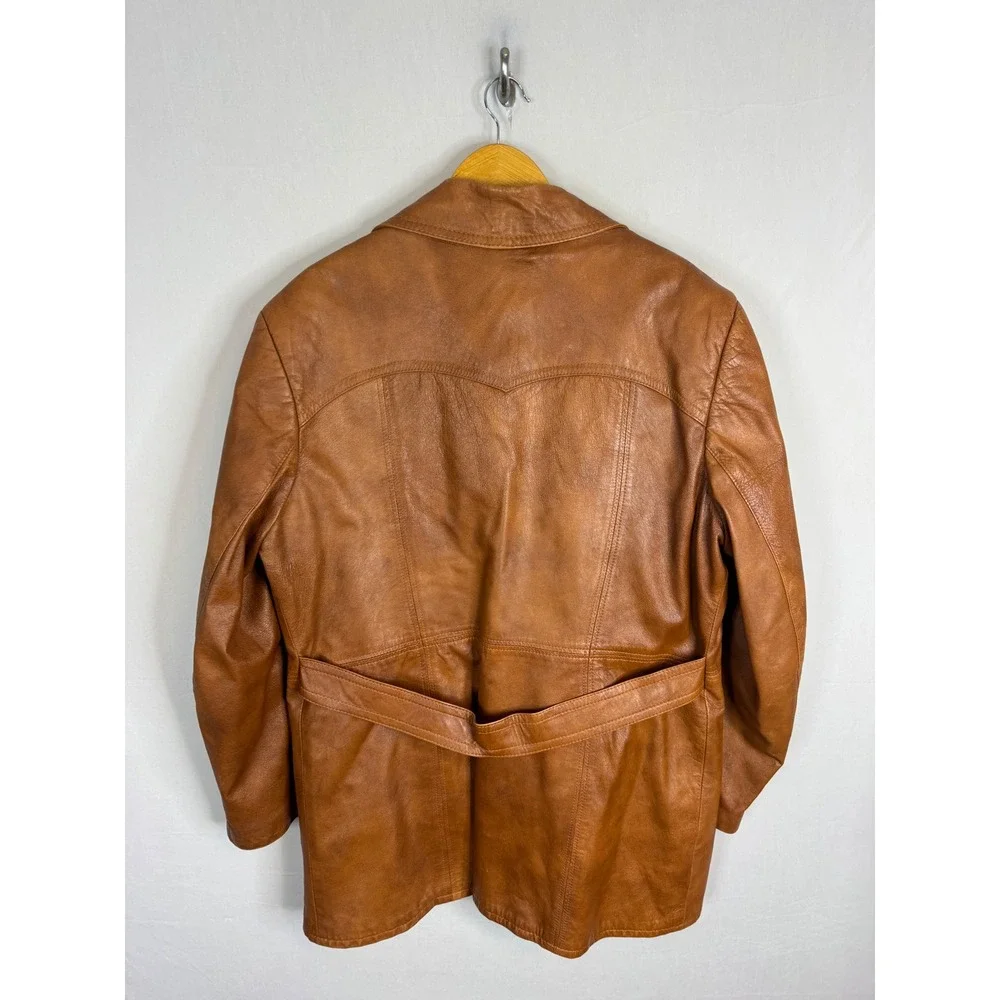 Vintage Johnstone Walker Mens Brown Leather Blazer Jacket Quilted Liner 48 XL